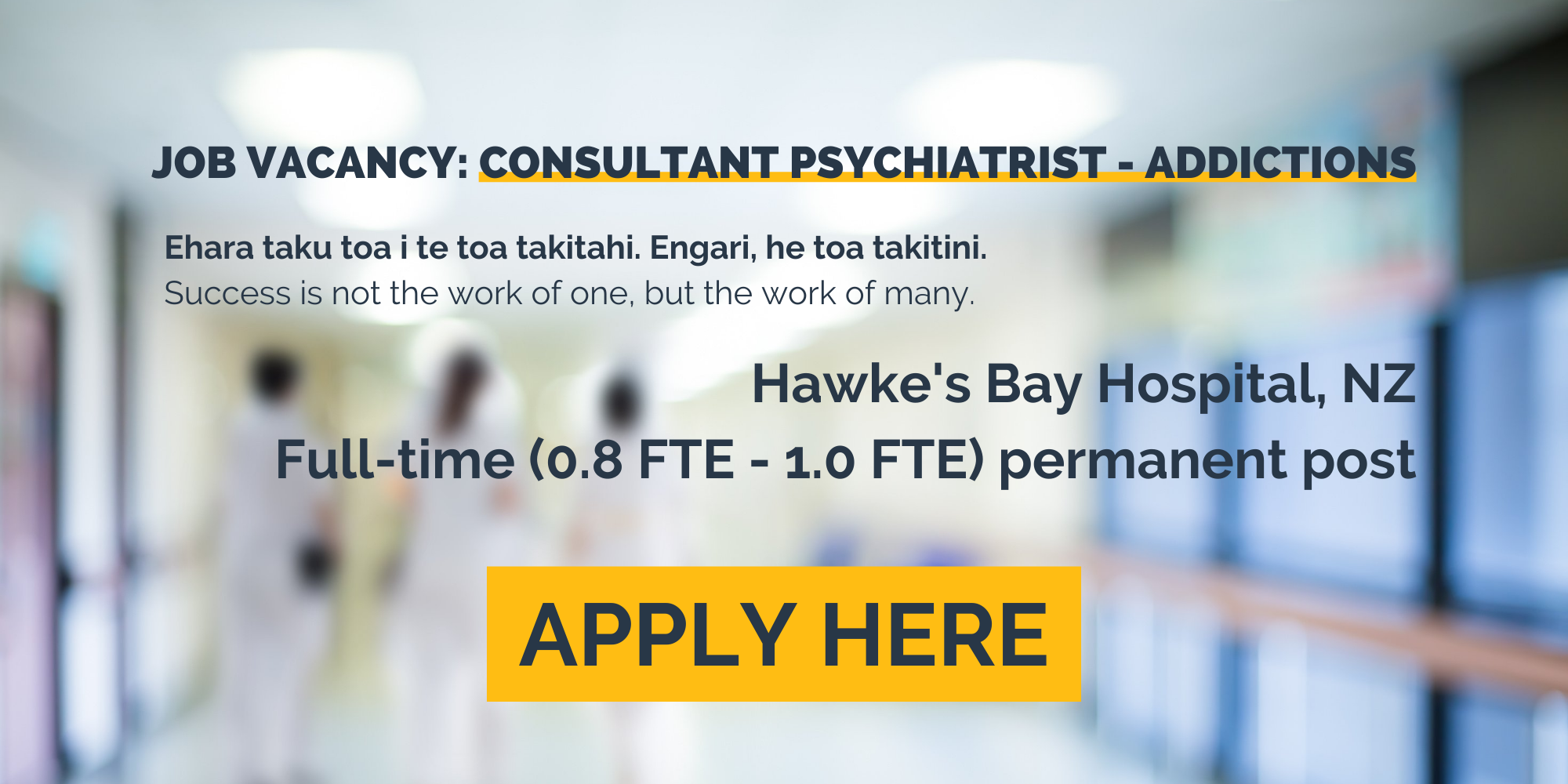 Job Vacancy Consultant Psychiatrist Addictions in Hawke's Bay, NZ